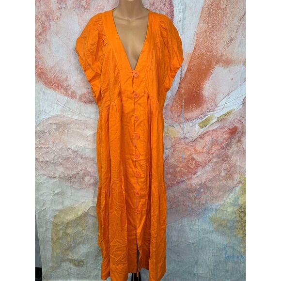 Anthropologie Flutter-Sleeve Linen Button-Front Midi Dress - Picture 9 of 10